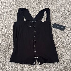Michael Lauren Black Ribbed Button-Front Tank